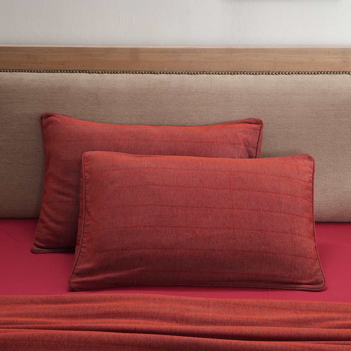 Caroline Woven Herringbone Pattern Beige 2PC Pillow Sham Set