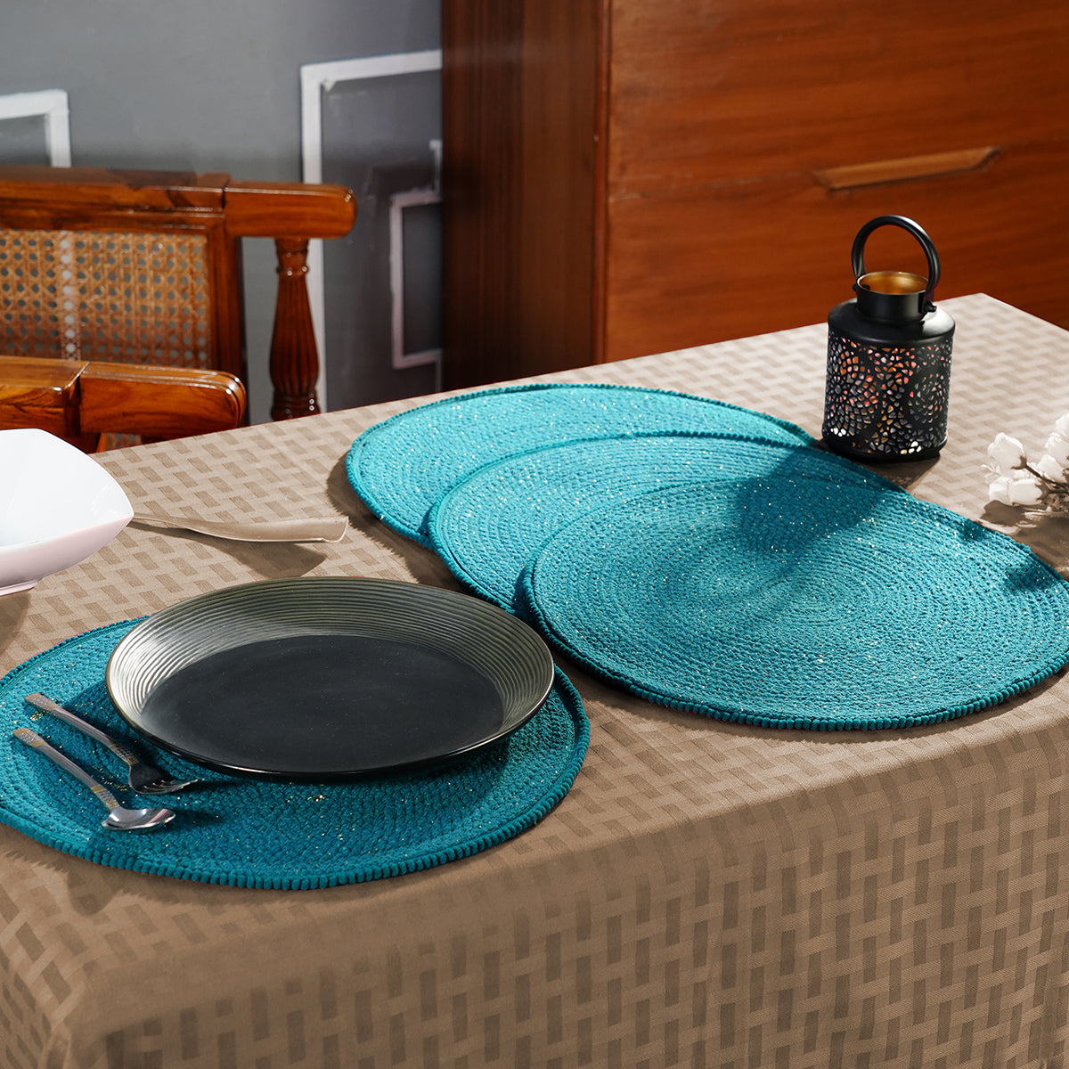 Dazzle Vivien Braided Peacock 4PC Placemat Set With Box Packaging