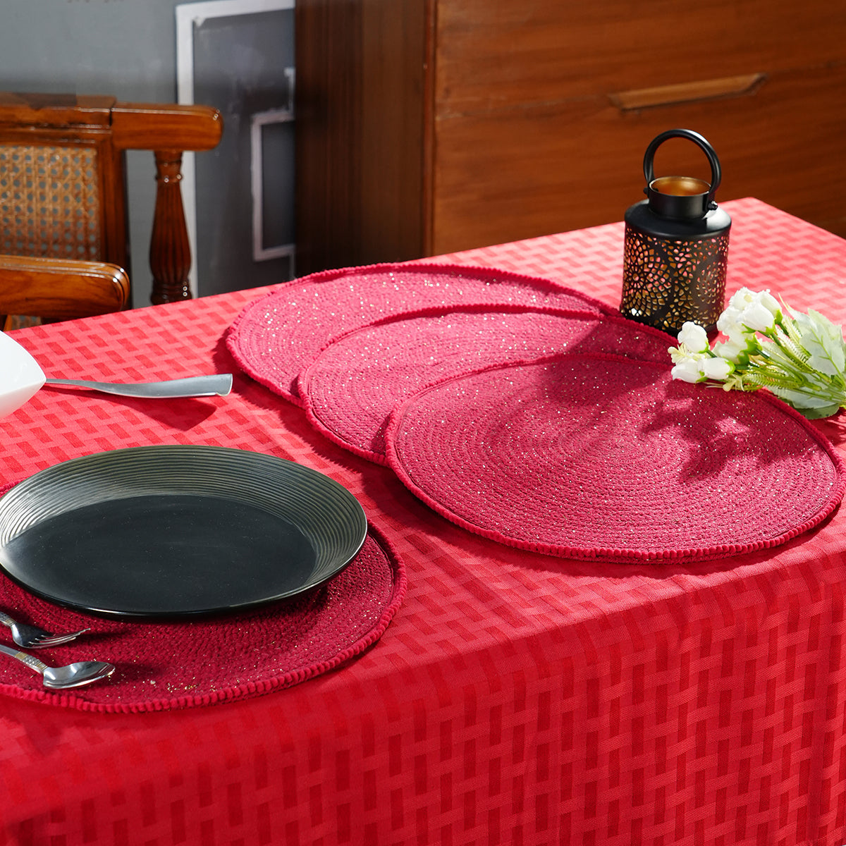 Dazzle Vivien Braided Peony Pink 4PC Placemat Set With Box Packaging