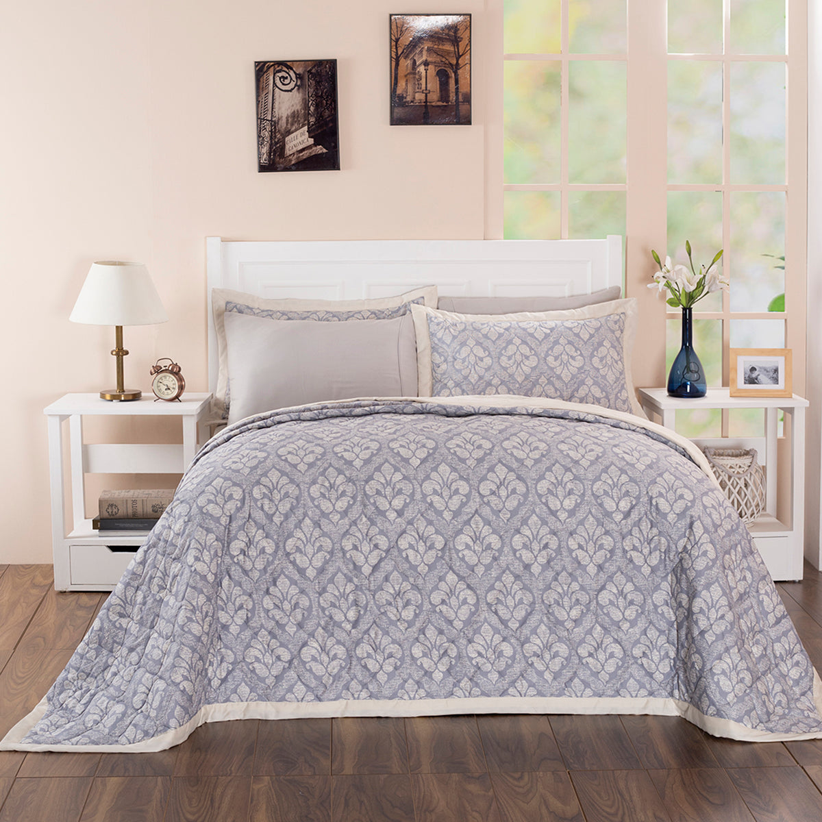 Folklore Transition Diamond Festivity Summer AC Quilt/Quilted Bed Cover/Comforter Blue