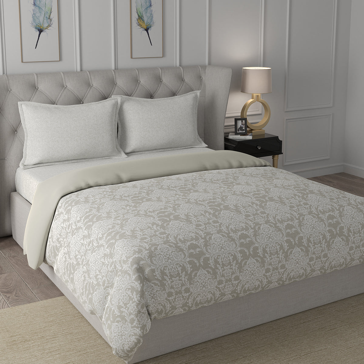 Hermosa Exotic Bouquet Damask Floral Neutral Quilt