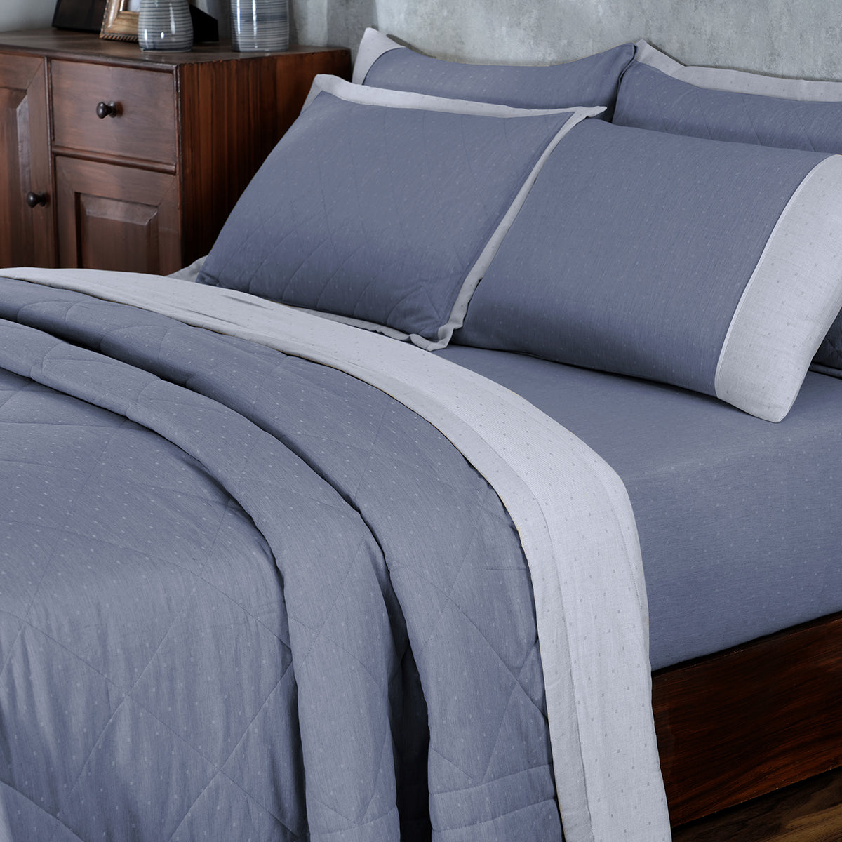 Muted Dot 100% Natural Cotton Filling Summer AC Quilt/Quilted Bed Cover/Comforter Blue