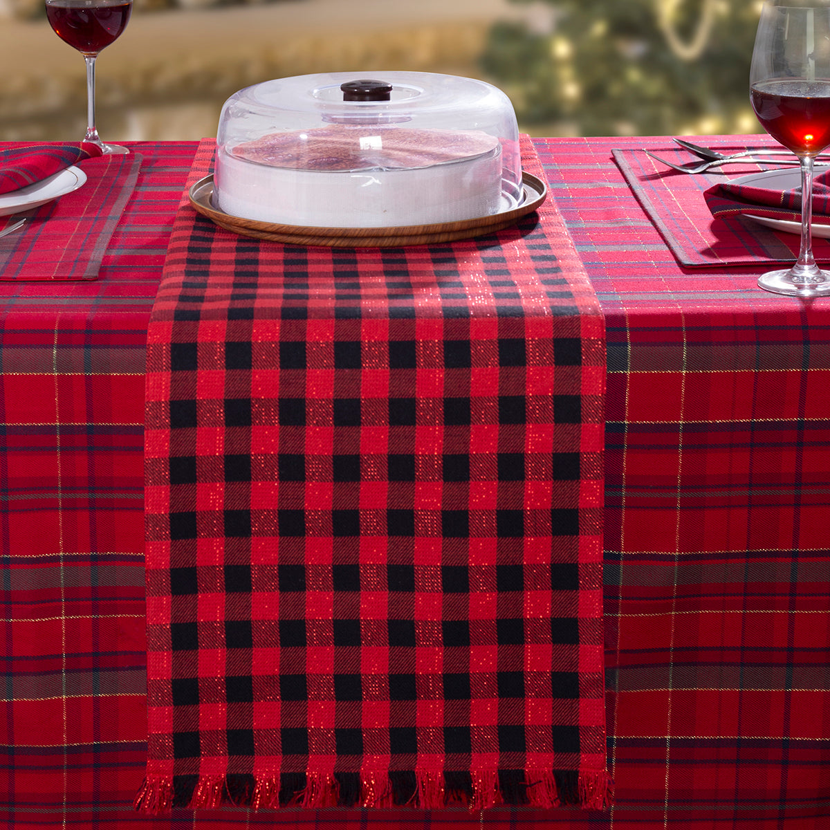 Christmas Rudolf Red/Black 1 Pc Runner