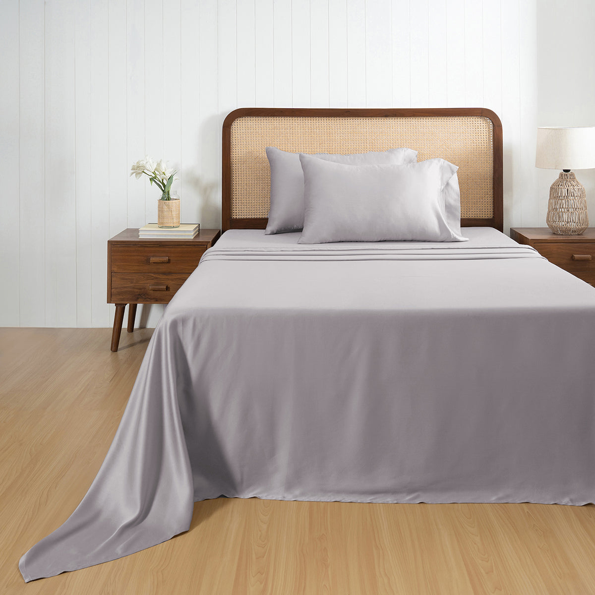 100% Tencel™ Solid Bedsheet with Pillow Case Serene Haven Noemi Grey
