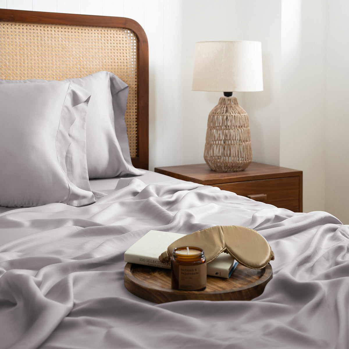 100% Tencel™ Solid Bedsheet with Pillow Case Serene Haven Noemi Grey