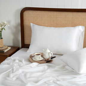 100% Tencel™ Solid Bedsheet with Pillow Case Serene Haven Noemi White