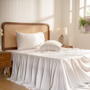 100% Tencel™ Solid Bedsheet with Pillow Case Serene Haven Noemi White