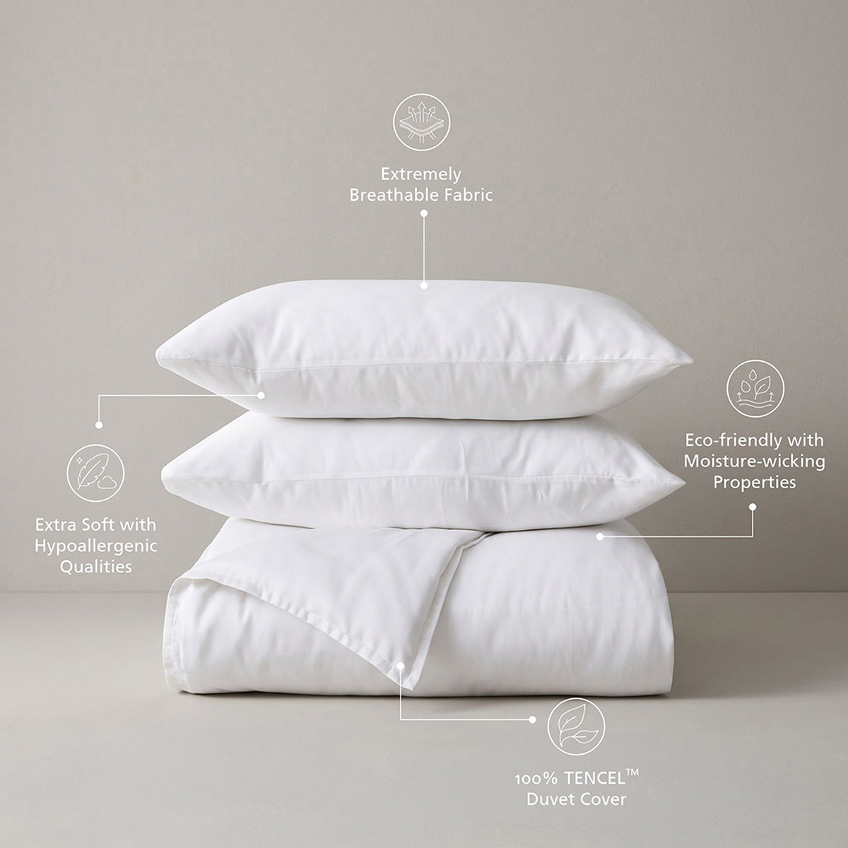 100% Tencel™ Super Soft Duvet Cover with Pillow Case Serene Haven Noemi White