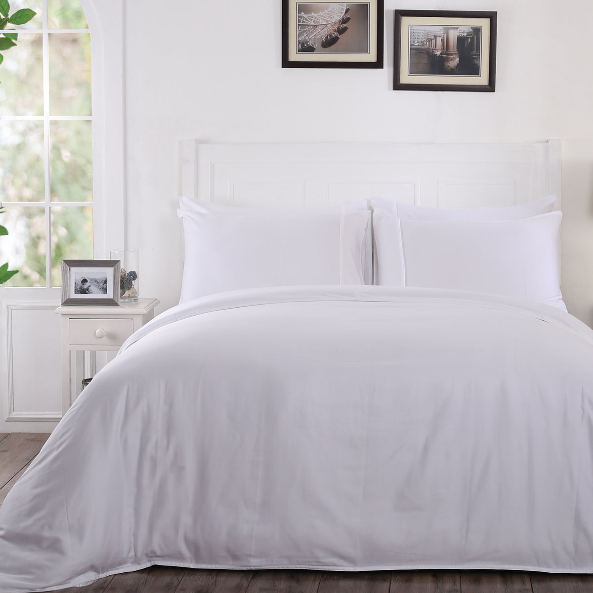 Viola Reversible 100 % Cotton Sateen White Duvet Cover with Pillow Case