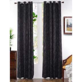 Batik Slub Woven Yard Dyed Black Curtain Set