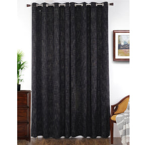 Batik Slub Woven Yard Dyed Black Curtain Set