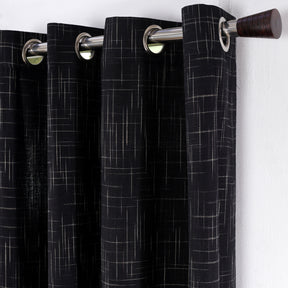 Batik Slub Woven Yard Dyed Black Curtain Set