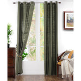 Tussah Silk Solid 2PC Green Curtain Set
