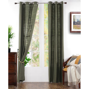 Tussah Silk Solid 2PC Green Curtain Set