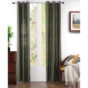 Tussah Silk Solid 2PC Green Curtain Set