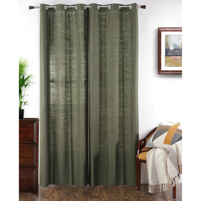 Tussah Silk Solid 2PC Green Curtain Set