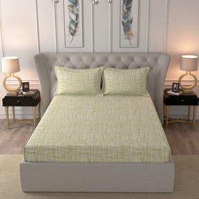 Glam Trace Printed 200 TC 100% Cotton Green Bed Sheet