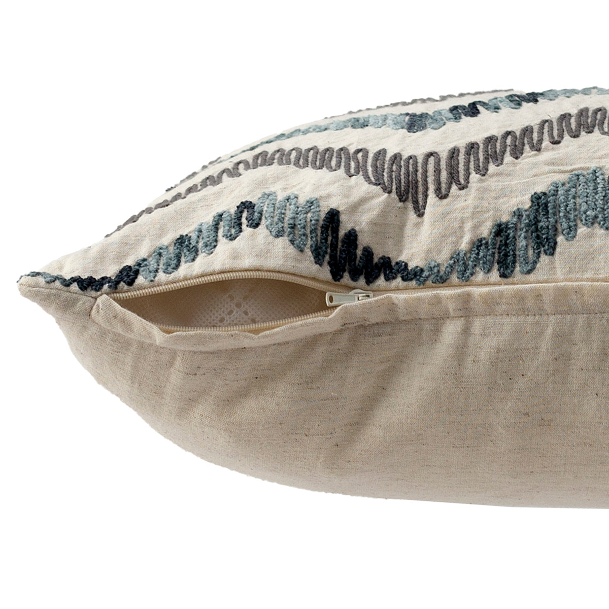 Rurban Divine Rustic Chevron Digital Printed and Hand Embroidered 90%Cotton10%Linen Grey Cushion Cover