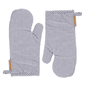 Maspar Printed Ticking Stripe 2 PC Oven Mitt Set Black