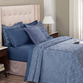 Grandeur Vint Classic  100% Cotton Blue Jacquard Bed Cover Set