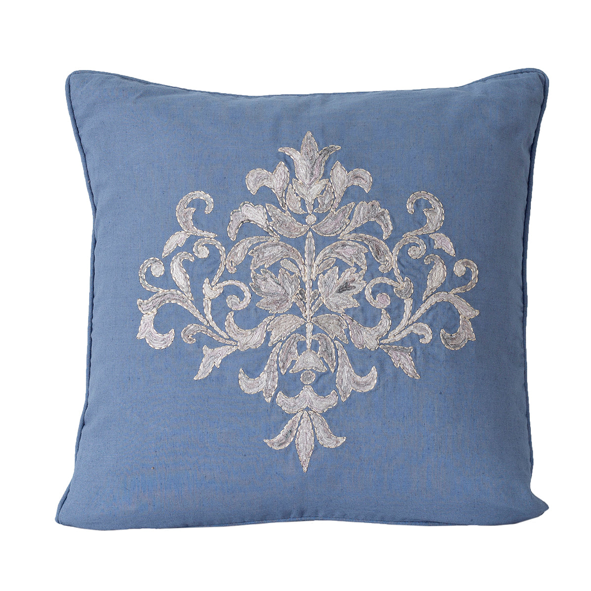 Grandeur VintFlow Handwork Hand Embridery 100% Cotton Blue Cushion Cover
