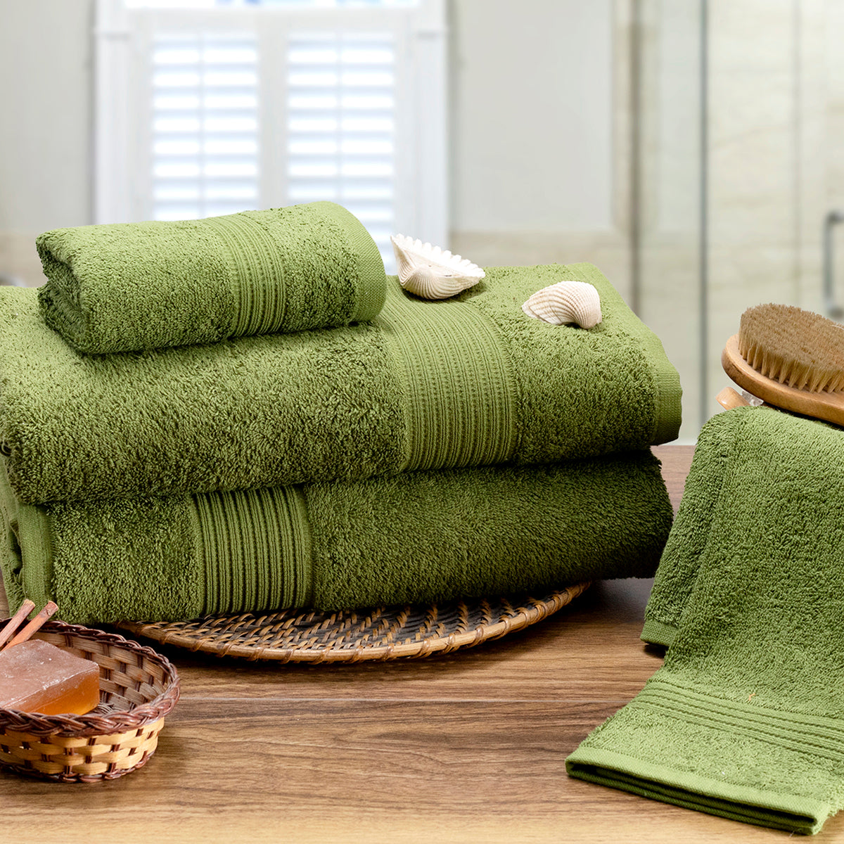 Hermosa Jeneth 100% Cotton Solid Towel Set Green
