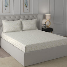 Ardour Fleur Printed Neutral Bed Sheet With Pillow Case