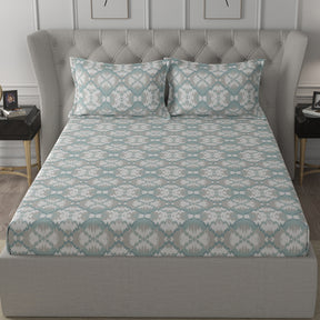 Inhouse Ardour Jonas Printed 200 TC 100% Cotton Blue Bed Sheet with Pillow Case