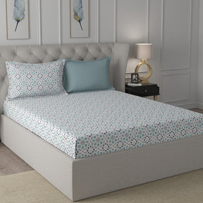 Inhouse Ardour Darien Printed 200 TC 100% Cotton Blue Bed Sheet with Pillow Case