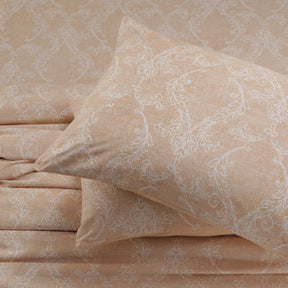 Nostalgic Attire Classic Cambric Peach Printed 100% Cotton Soft Bed Sheet