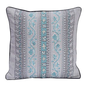 Nostalgic Attire Figure Outline Blue Printed & Embroidered Cushion Cover