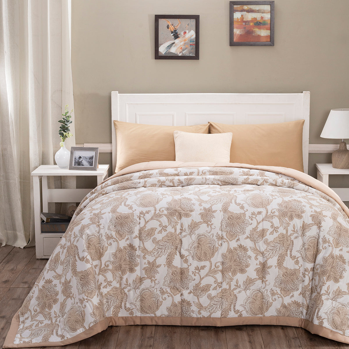 Art Nouveau Mabel Neutral 6PC Quilt/Quilted Bed Cover Set