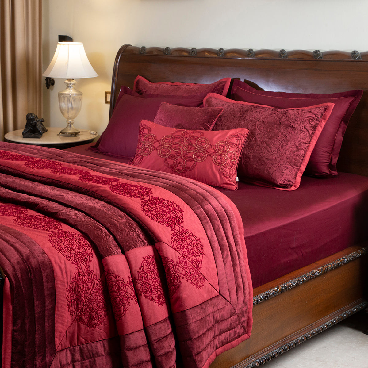 9PC Quilt/Quilted Bed Cover Set Belladonna Brooklyn Red