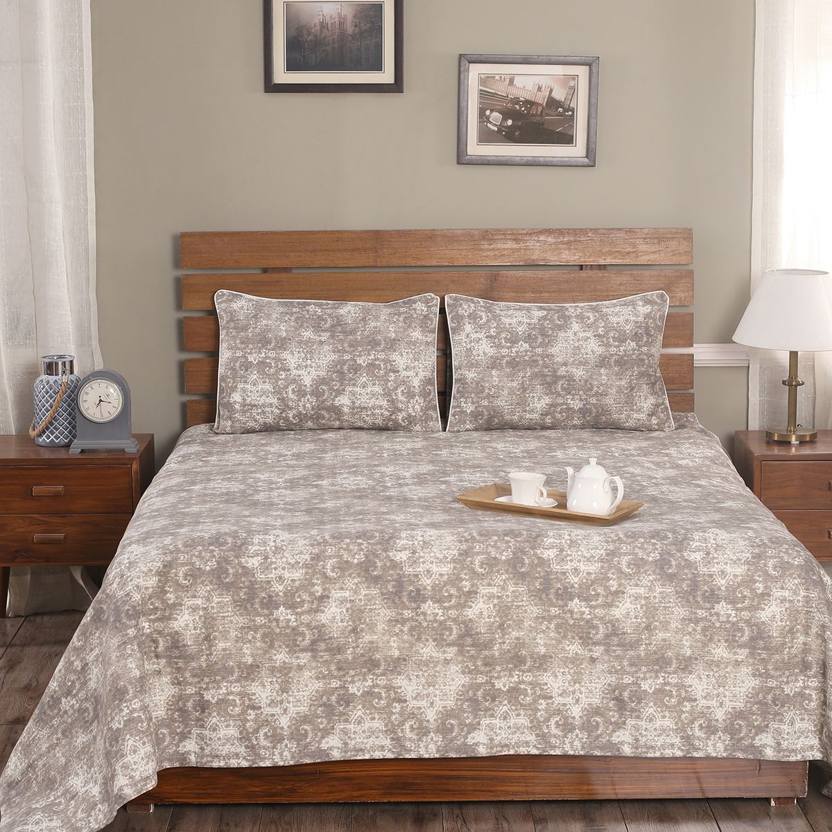 Rustic Clash Hyper Graphic Neutral Printed 3 Pc Bed Cover Set