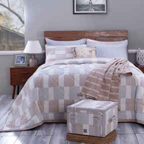 9PC Quilt/Quilted Bed Cover Set Rurban Grandoise Triple Color Neutral