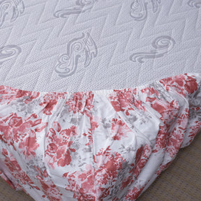 Florescence Aster Print Red Fitted Sheet With Pillow Covers