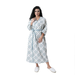 Luxe Boutique Finest Retro Printed Blue 1Pc Ankle Length Robe/Gown/Bath Robe In Box Packaing