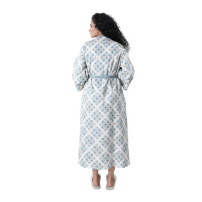Luxe Boutique Finest Retro Printed Blue 1Pc Ankle Length Robe/Gown/Bath Robe In Box Packaing