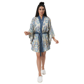 Luxe Boutique Lawn Rerun Printed Blue 1Pc Thigh Length Robe/Gown/Bath Robe In Box Packaging