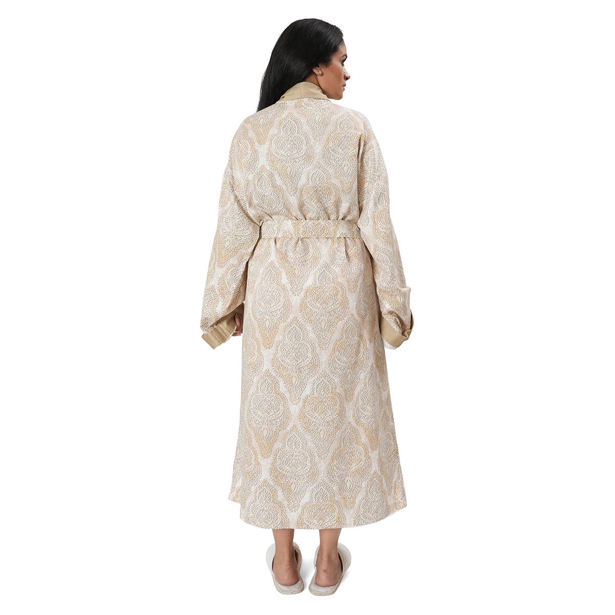 Luxe Boutique Lindsey Printed Gold 1Pc Ankle Length Robe/Gown/Bath Robe In Box Packaging