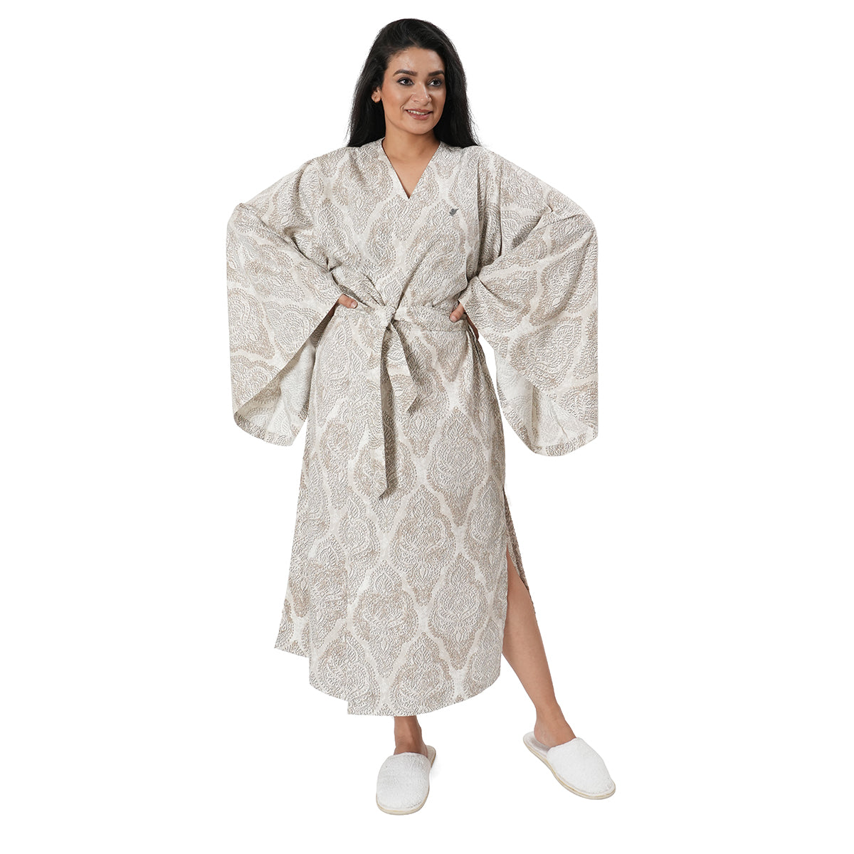 Luxe Boutique Lindsey Printed Grey 1Pc Calf Length Robe/Gown/Bath Robe In Box Packaging