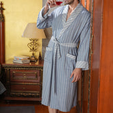 Luxe Boutique Adore Stripe Cashmere Soft Blue 1Pc Calf Length Robe/Gown/Bath Robe In Box Packaging