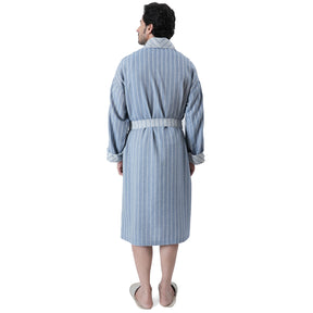 Luxe Boutique Adore Stripe Cashmere Soft Blue 1Pc Calf Length Robe/Gown/Bath Robe In Box Packaging