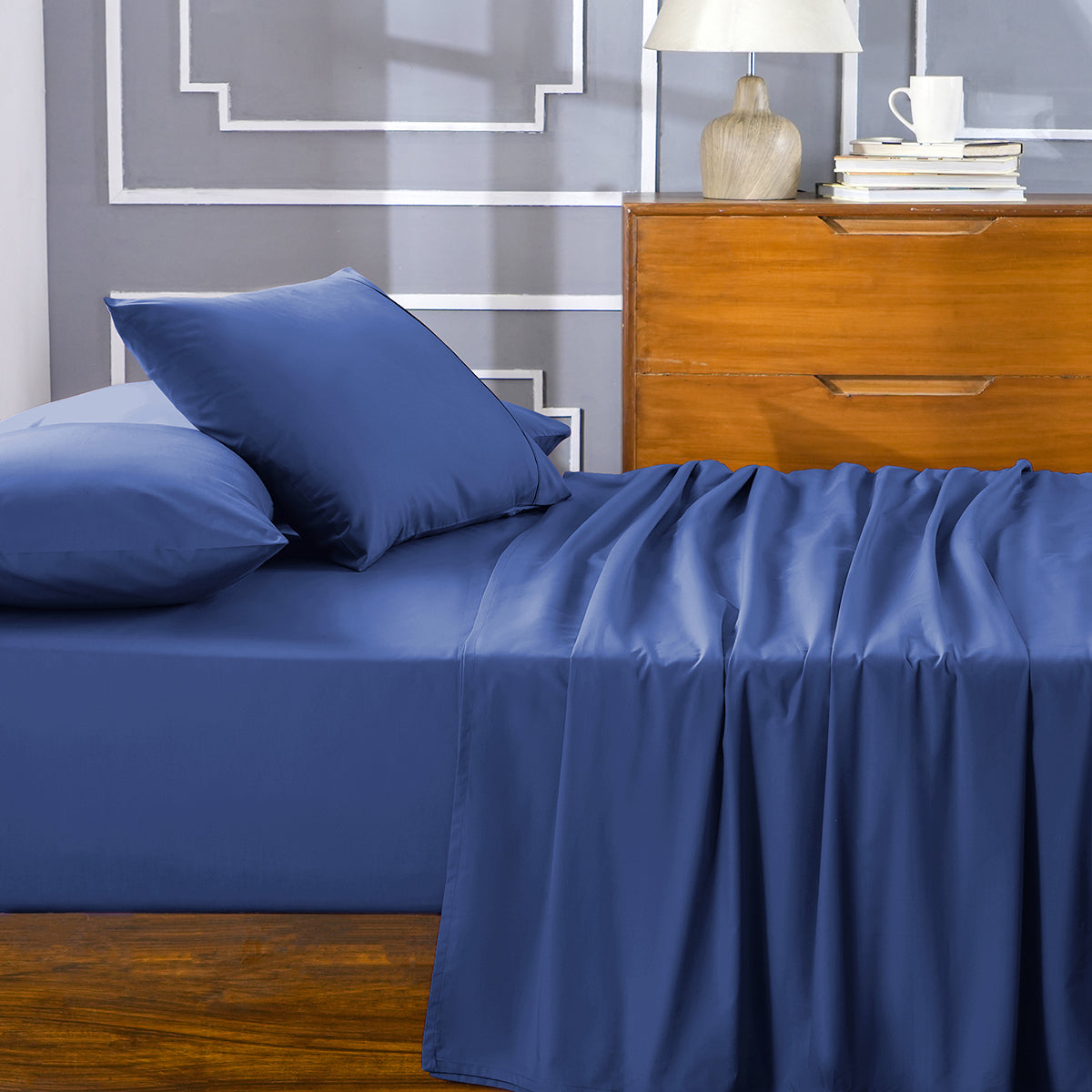 Eden Crisp & Light Weight 100% Cotton Solid Blue Bed Sheet