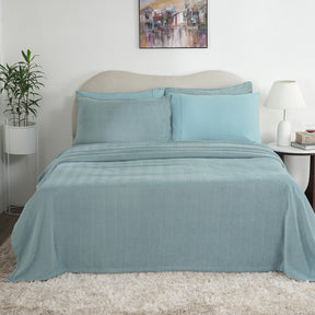 Caroline Woven Herringbone Pattern with Soft Drape Style Aqua Bed Cover/Blanket