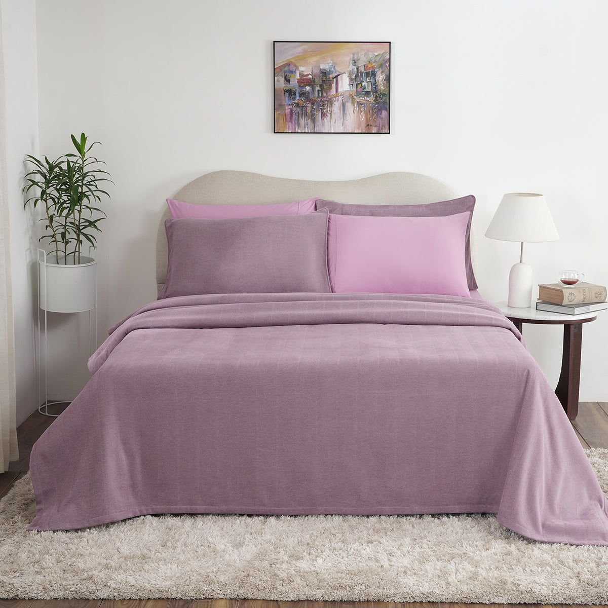 Caroline Woven Herringbone Pattern with Soft Drape Style Purple Bed Cover/Blanket