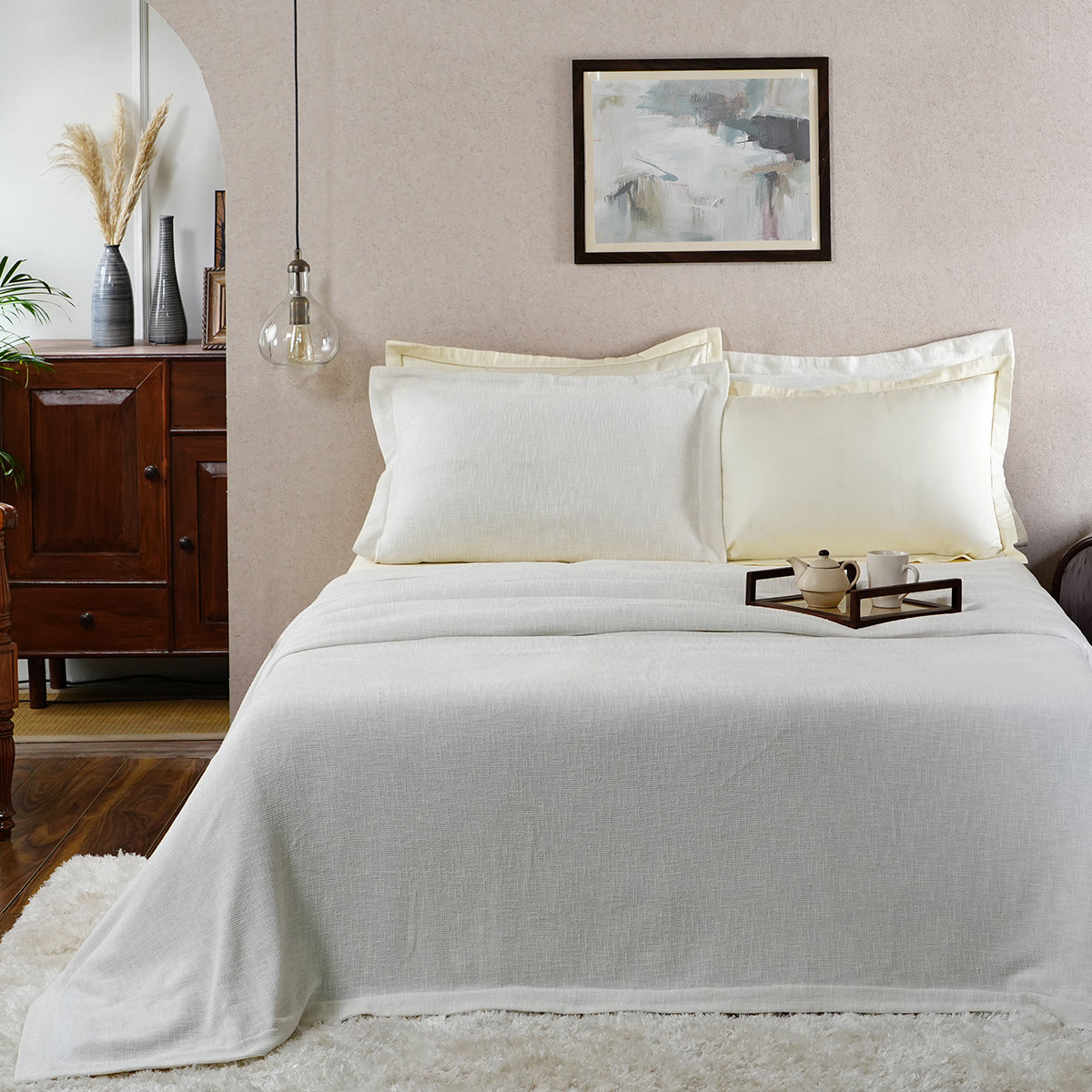 Tranquil Essence Burb Slub Viscose Blend Weaved Off White Bed Cover
