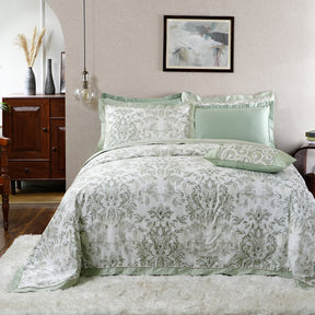 Tranquil Essence Napery Classic Printed 100% Cotton Green 8 PC Duvet Cover Set