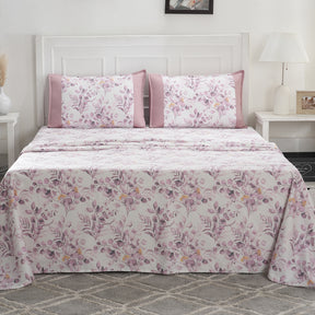 Optimist Bloom 200 TC Leilani Cotton Printed Bed Sheet With Pillow Covers