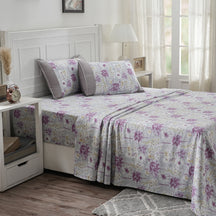 Optimist Bloom 200 TC Spongy Floral 100% Cotton Printed Bed Sheet with Pillow Case